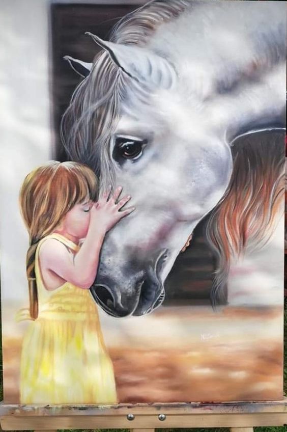 DIAMOND PAINTING -Mädchen küsst weißes Pferd