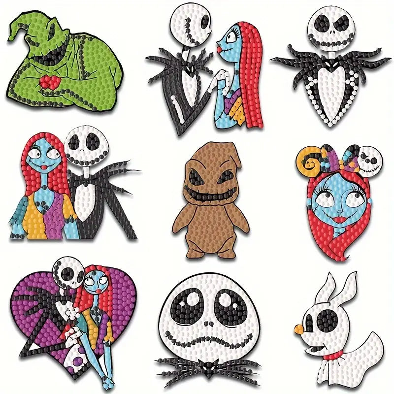 9 Stück DIY runde Diamantmalerei-Aufkleber Wandaufkleber | Halloween