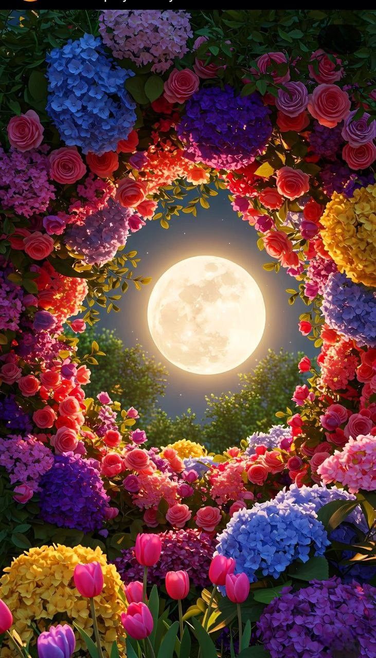 DIAMOND PAINTING - Blumen und Mond