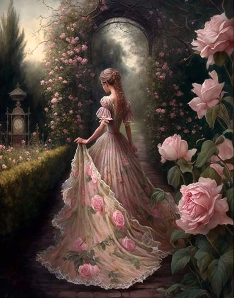 DIAMOND PAINTING -Frau im Rosengarten