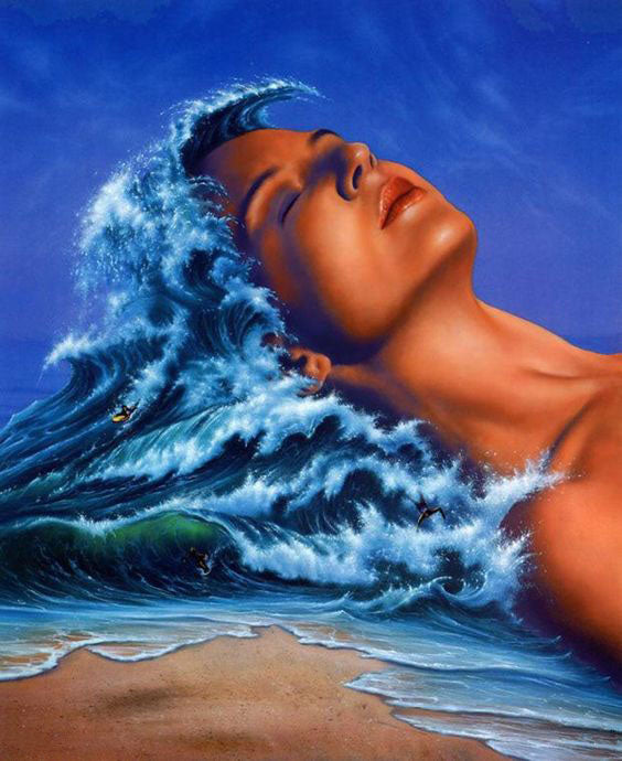 DIAMOND PAINTING -Frau im Meer liegend