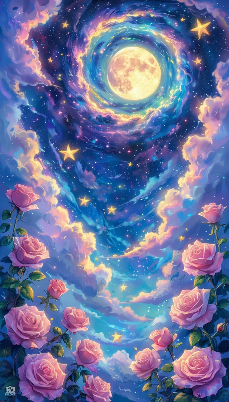 DIAMOND PAINTING - Blumen und Mond