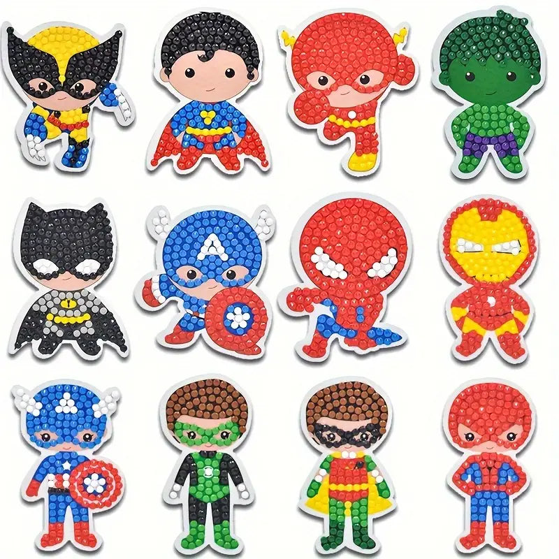12 Stück DIY runde Diamantmalerei-Aufkleber Wandaufkleber | Karikatur