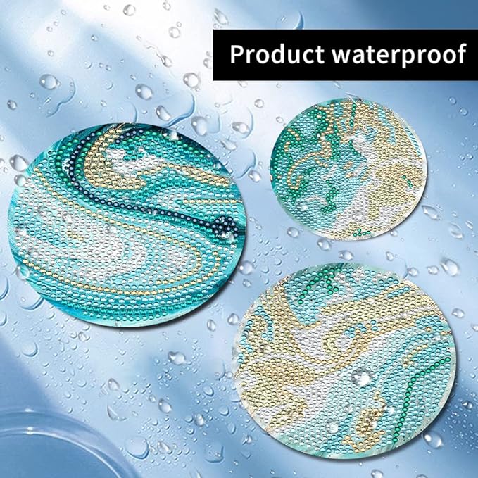 8-teiliges Set zum Selbermachen, speziell geformter Diamant-Malerei-Untersetzer | Meer (kein Halter)