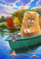 DIAMOND PAINTING -Kleine gelbe Katze beim Angeln