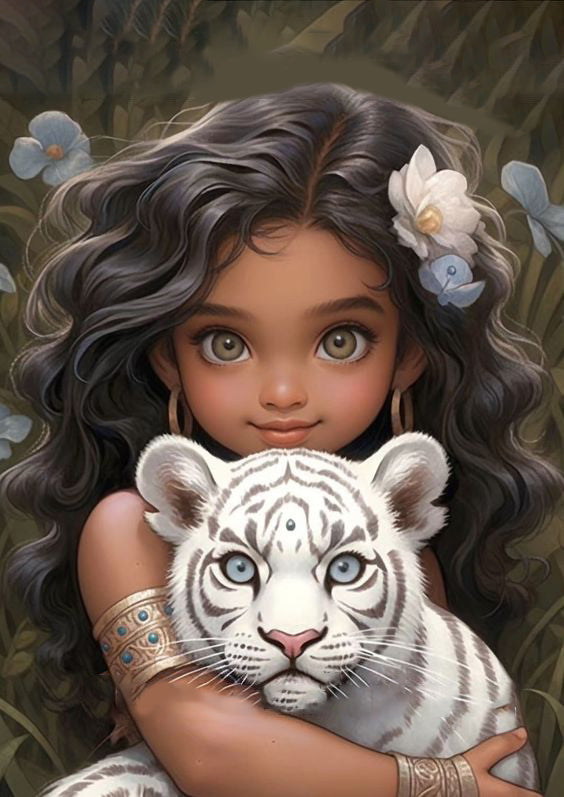 DIAMOND PAINTING -Mädchen hält Tiger