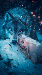 DIAMOND PAINTING - Frau und Wolf