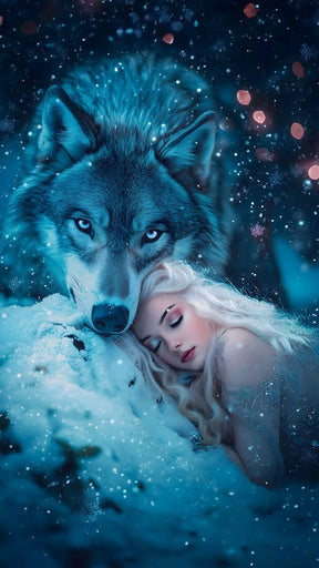 DIAMOND PAINTING - Frau und Wolf