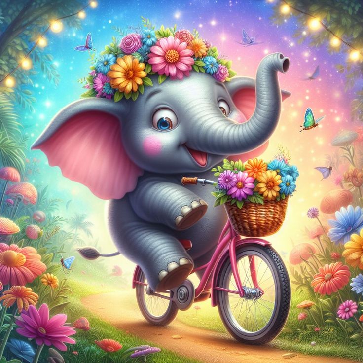 DIAMOND PAINTING -Elefantenbaby fährt Fahrrad