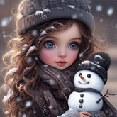 DIAMOND PAINTING -Mädchen hält Schneemann