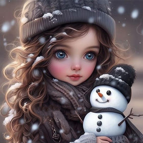 DIAMOND PAINTING -Mädchen hält Schneemann
